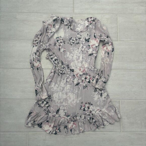 American Rag Floral Printed Ruffle Trim Wrap Dress Gray Mini Floral V-Neck Small - Picture 8 of 10